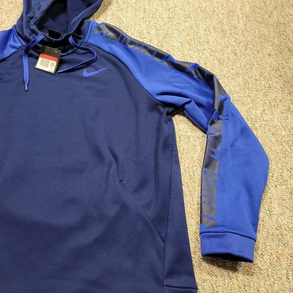 Nike Hoodie Mens Large Blue Therma Fit Pullover‎ Training Long Sleeve Swoosh NWT
